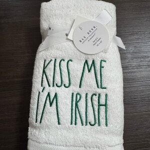 Rae Dunn White Hand Towel with Green Text